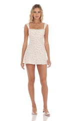 Floral Lace Trim Open Back Dress in Cream