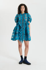OLENA | DRESS GINGHAM JACQUARD TURQUOISE