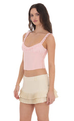 Pleated Ruffle Skort in Cream