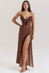 espresso lace maxi dress