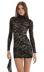 Sequin Lace Open Back Dress in Black