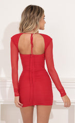 Long Sleeve Bodycon in Red Mesh