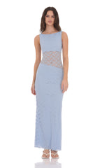 Cutout Lace Maxi Dress in Light Blue