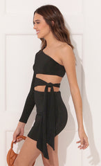 One Sleeve Tie Dress in Black