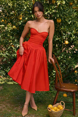 italian tomato strapless midi sundress
