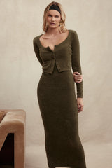 khaki soft fluffy knit maxi dress
