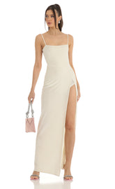 Velvet Maxi Dress in Beige