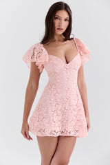 perfectly pink floral lace mini dress