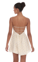 Floral Eyelet Fit and Flare Dress in Cream