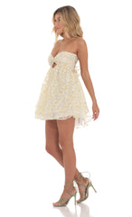 Floral Shimmer Cutout Babydoll Dress in Yellow