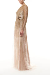 Gold Embroidered Long Sleeve Gown
