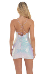 Iridescent Sequin Ruched Cross-Back Dress in Lavender