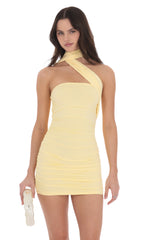 Scarf Wrap Bodycon Dress in Yellow