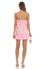 Taffeta Ruffle Bodycon Dress in Pink