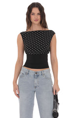 Polka Dot Boat Neck Top in Black