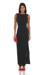 Open Back Bodycon Maxi Dress in Black