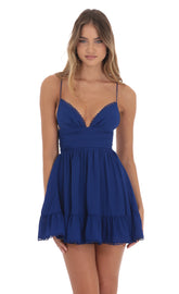 Chiffon V-Neck A-line Dress in Royal Blue