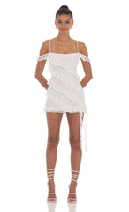 Lace Off Shoulder Ruffle Dress in White