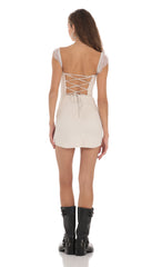 Suede Draped Lace Strap Dress in Cream