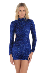 Velvet Sequin Open Back Dress in Blue