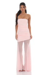 Mesh Fishtail Maxi Dress in Pink