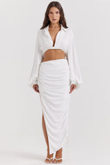 white gathered maxi skirt
