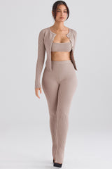 taupe ribbed knit leggings