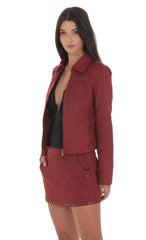 Suede Zip-Up Jacket in Maroon
