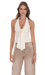 Front Tie Halter Top in Ivory
