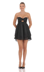 Sheen Cutout Babydoll Dress in Black