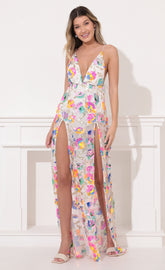 Sequin Maxi Dress in White Multicolor