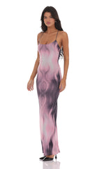Mesh Print Bodycon Maxi Dress in Pink