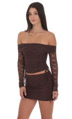 Off Shoulder Ruched Top in Brown