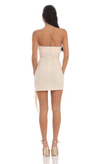 Rose Strapless Ruched Tassel Dress in Cream