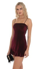 Lace Hook Velvet Ruffle Dress in Burgundy