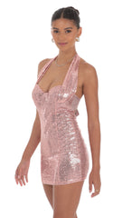 Sequin Halter Bodycon Dress in Rose Gold