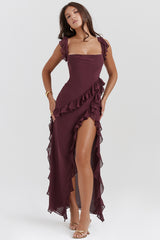 mulberry ruffle maxi dress