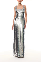 Silver Sequin Scoop Neck Gown