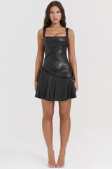 black vegan leather mini skirt