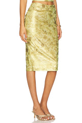 Printed Lame Midi Skirt