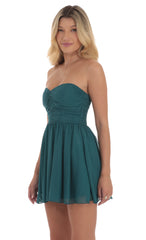 Shimmer Strapless A-Line Dress in Teal