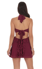 Chiffon Cutout Ruffle Dress in Plum