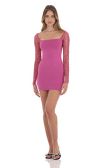 Sequin Long Sleeve Dress in Magenta