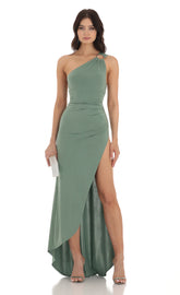 One Shoulder Dress in Green