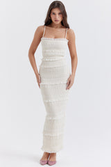 ivory sequin pleat maxi dress