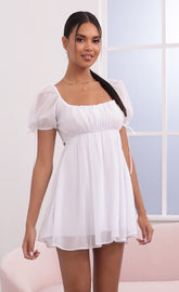 Crinkle Chiffon Baby Doll Dress in White