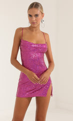 Sequin Side Slit Dress in Pink