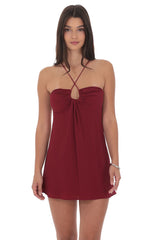 Shimmer Pinstripe Fit and Flare Dress in Maroon