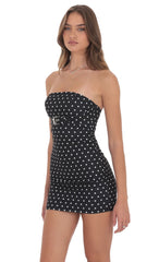 Polka Dot Belted Bodycon Dress in Black