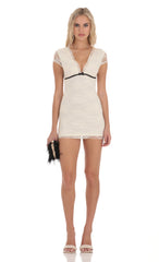 Lace Short Sleeve Bodycon Dress in Cream